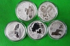 5 x 1/2 oz Silbermünzen - Lunar 3-Maus-Ochse-Tiger-Schlange-Drache