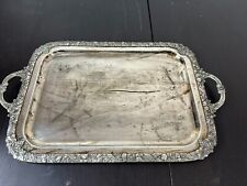 VINTAGE TABLETT 62x37cm METALL VERSILBERT RHODE SERVIERTABLETT OBST DEKOR