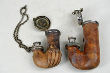 2 X BIEDERMEIER PFEIFENKOPF - ANTIKE PFEIFE MIT SILBER MONTUR - ULMER KOLBEN?