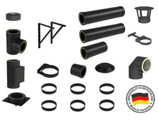 Edelstahlschornstein Doppelwandig Schwarz DW 180mm Ofen außen Kamin Rohr Bogen