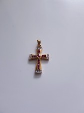 Gold Anhänger 750 Neu Kreuz mit Rubin und Diamant