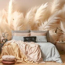 Fototapete Federn 3D Effekt Beige Boho Modern Wohnzimmer VLIES TAPETE + KLEISTER
