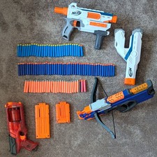 3x Nerf +viele Patronen: Modulus Mediator, Crossbolt Armbrust, Strongarm Pistole