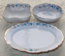 Porzellan Geschirr Gr. Puppenstube Weiß Goldrand Handgemalt Platte Schüsseln Alt