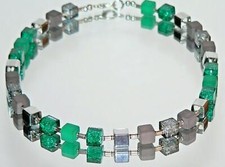 Halskette Würfel Perlen Polaris Glas crash Hämatit grau silber dunkelgrün   292t