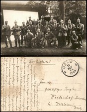 Militär  1.WK Soldaten Pickelhaube vor Leinwand 1914  gel. Feldpost Calw