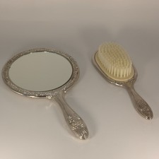 Antikes Frisierset Handspiegel & Haarbürste Schminktisch Set versilbert