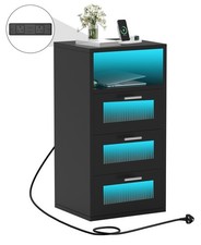 Smart Nachttisch mit USB Ladefunktion, LED Nachtschrank mit 2/3 Schubladen Weiß