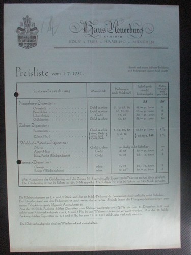 Preisliste zigaretten - (5216),