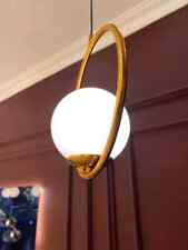 Schöne Messing Antik Mid Century Modern Hängelampe Weiß Kugel Lampe Leuchte