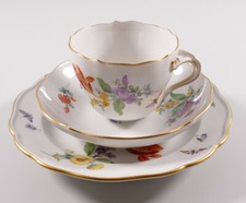 Meissen Mocca Gedeck Teller Tasse Untertasse Insekten Blumen Malerei 220110 2.Wa