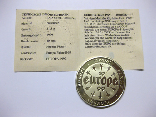 Medaille europa taler 1999 - medaille,, europa-taler,