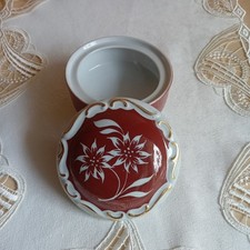 Spechtsbrunn Zuckerdose 3Fuß Porzellan Gold Dekor gemarkt Vintage DDR Dekorativ