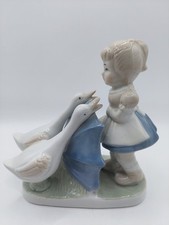 porzelan figur wunderschöne porzellanfigur mädchen schirm gänse garten 