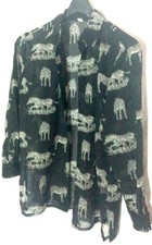 Bluse Gr.42-44-Schwrz-weiß-Transparent-Zebra Muster-Pflegeleichte Urlaubsbluse