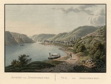 Assmannshausen Original kolorierter Kupferstich Roux 1826