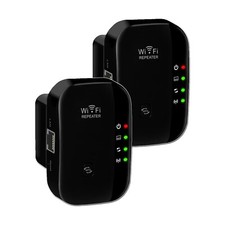 2 Stk. WLAN Verstärker WiFi Repeater mit WPS Internet Verstärker 300Mbps Schwarz