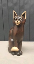 Handgeschnitzte Holzfigur "Elegante Katze" - 35cm - Deko Figur Sammlerstück