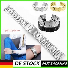 18/20/24mm-Gebogene Edelstahl Glieder-Uhrenarmband Silbern Metall massiv Ersatz