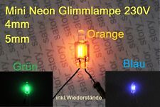 Mini Neon Glimmlampe 4mm,5mm,6mm 230V AC Neonleuchte Indicator Grün,Blau,Orange