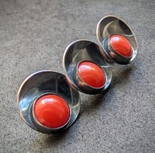 Vintage Brosche N. E. From Denmark 925 Silber Koralle Silberschmiedearbeit alt