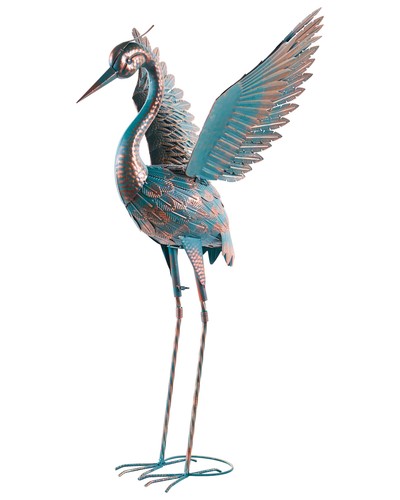 Gartenfigur reiher metall blau - gartenfigur,