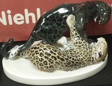 MEISSEN RUDOLF LÖHNER JUGENDSTIL FIGUR PANTHER GRUPPE NUMMER C229 UM 1910 1.WAHL