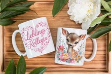 Lieblingskollegin Tasse – Reh mit Blumen | Geschenk für Kollegin | Bedruckt in u