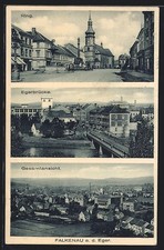 AK Falkenau a. d. Eger, Ortspartie mit Egerbrücke, Ring, Gesamtansicht 