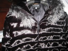 VINTAGE Webpelz Kunstpelz Fake Fur schwarz DIVA KRAGEN GLANZ Kapuze! 38 40 