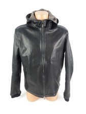 E. Marinella Herren Jacke Gr. 48 Hoodie Leder Lederjacke mit Kapuze schwarz (MA)