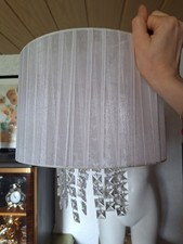 Hängelampe Kronleuchter mit Stoffschirm & Kristallanhängern Weiß Shabby Vintage