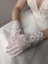 Brauthandschuhe Handschuhe Fingern Spitze Perlen Glasperlen weiß