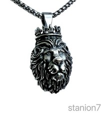 Löwe König Anhänger Edelstahl Kette Stern Zeichen Tier Krone Schmuck Biker 299A