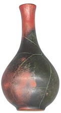 Vintage Raku-Keramikvase mit Schwarzer, Roter und Grüner Glasur