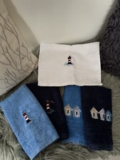 EGERIA Strandhaus 5 St. Gästehandtuch maritim Stickerei Leuchtturm Strandkorb