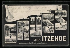 Passepartout-AK Itzehoe, Bahnhof, Geschäft Stumpfe Ecke, Allee, Straßenpartien 