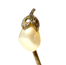 Krawattennadel Anstecknadel versilbert Perle Markasit Unikat um 1900 Länge 6 cm