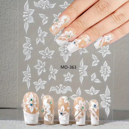 Nagel sticker weiße blumen - weiße,