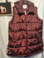 Dicke Damen Weste, Steppweste, Bordo-Rot, Glänzend, Kaputze, 6Xl, Größe 52/54