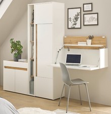 Büromöbel komplett Set Sekretär Aktenschrank Kommode weiß Eiche 3-tlg. Center