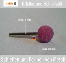 Schleifstift, Schleifkugel, Edelkorund rosa, Kugel Ø 20 mm, Schaft, Ø 6 mm