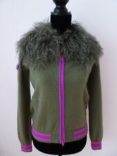 Princess goes Hollywood Strickjacke 36 Kaschmir Lammfellkragen grün pink