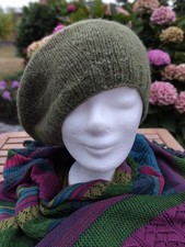 Baskenmütze, Strickmütze, Woll-Mütze, Alpaka, Handarbeit, neu, grün
