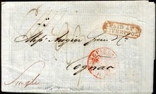 124167) USA 1834 Preisliste mit rotem L2 Paid AT/Liverpool Transit nach Cognac