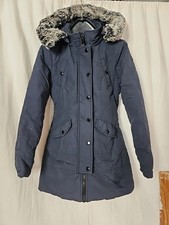 Mantel Gr 152 S'Oliver dunkelblau Kaputze Fellrand Reißverschluss Warm Gefüttert