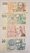 4 alte tschechische Banknoten 370 Korun Ceska Banka 1993-98 - 200/100/50/20 