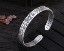 B25 Armband Armreif gehämmert Blumen Feinsilber 999