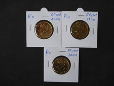 Finnland  3 x 50 cent Bankfrisch aus 1999 + 2000 + 2001 im Münzrahmen