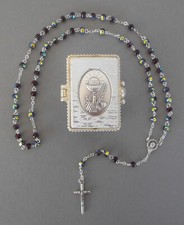 Rosenkranz weinrote Perlen + Schatulle Kelch Erstkommunion Verarbeitung A 2048